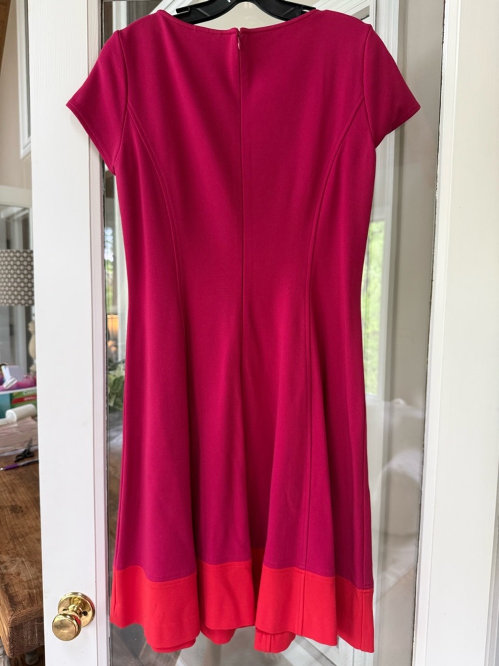 WORTH brand Hot Pink & Orange fit & flare Colorblock high boatneck & cap sleeves - Picture 5 of 5